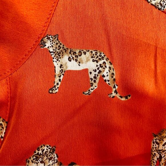 Chicos top Womens size 2 P= Large Petite Leopard animal Print Ruffle Neck Blouse - Picture 4 of 9